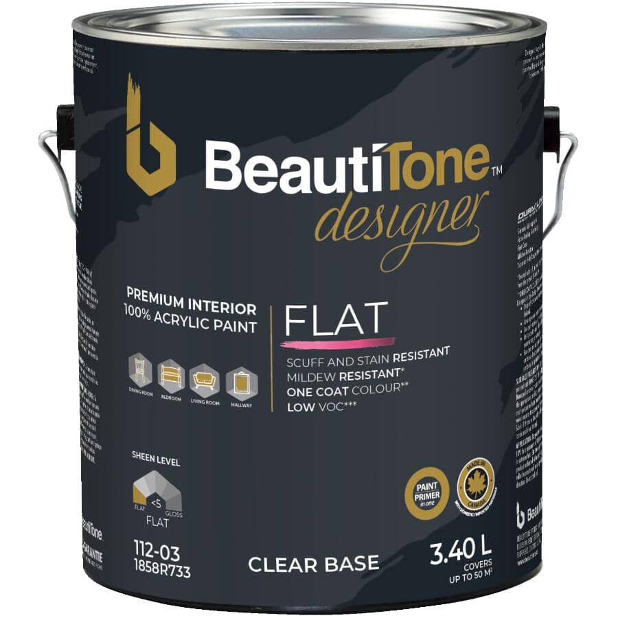 Interior Acrylic Latex Flat Paint & Primer - Clear Base, 3.4 L