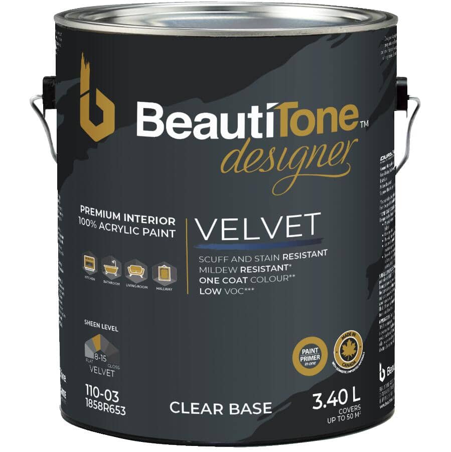 Interior Acrylic Latex Velvet Paint & Primer - Clear Base, 3.4 L