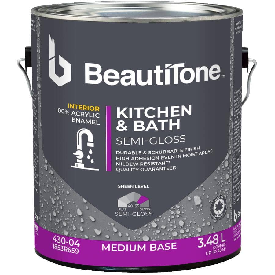Interior Acrylic Latex Semi Gloss Kitchen & Bath Paint - Medium Base, 3.48 L