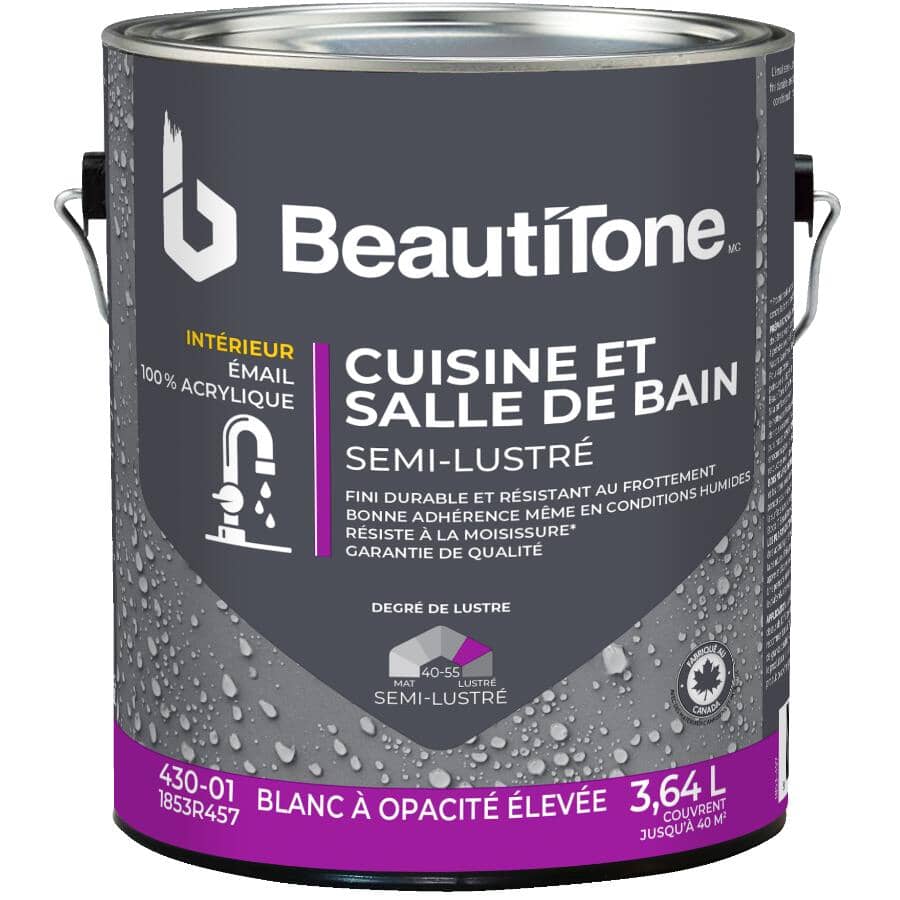 Interior Acrylic Latex Semi Gloss Kitchen & Bath Paint - High Hide White, 3.64 L