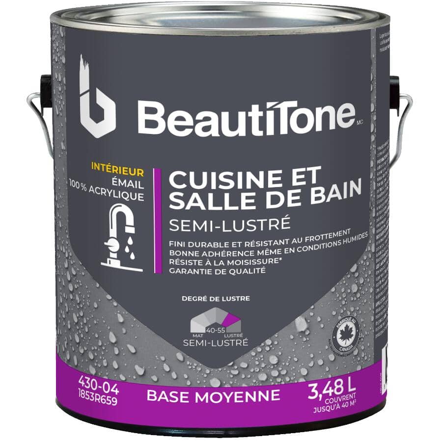 Interior Acrylic Latex Semi Gloss Kitchen & Bath Paint - Medium Base, 3.48 L