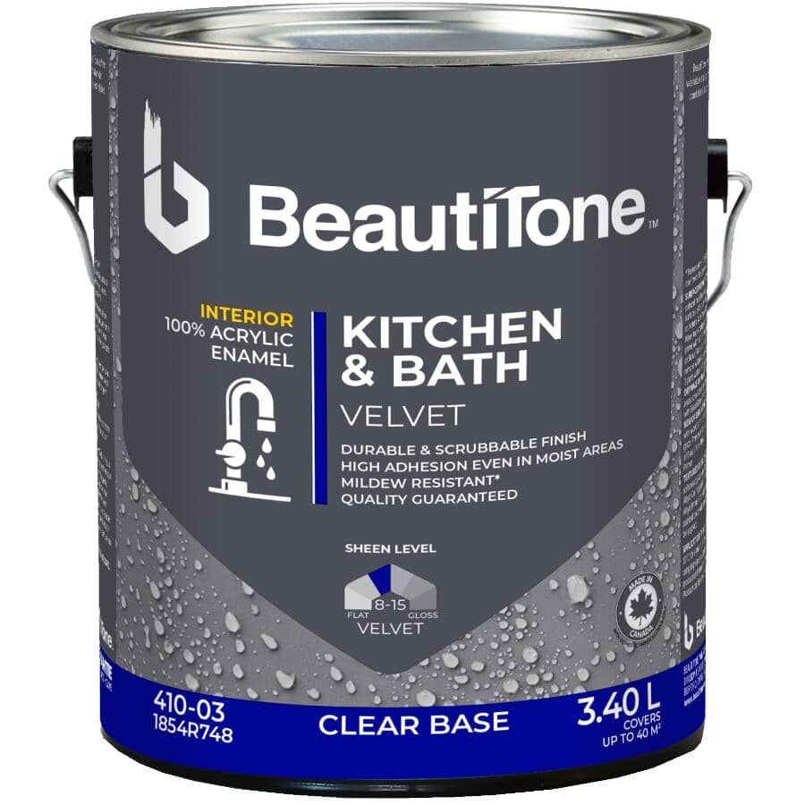 Interior Acrylic Latex Velvet Kitchen & Bath Paint - Clear Base, 3.4 L