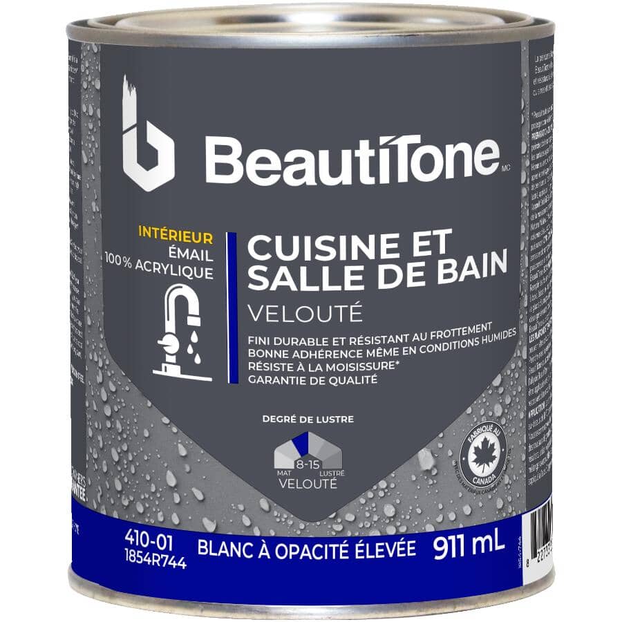 Interior Acrylic Latex Velvet Kitchen & Bath Paint - High Hide White, 911 ml