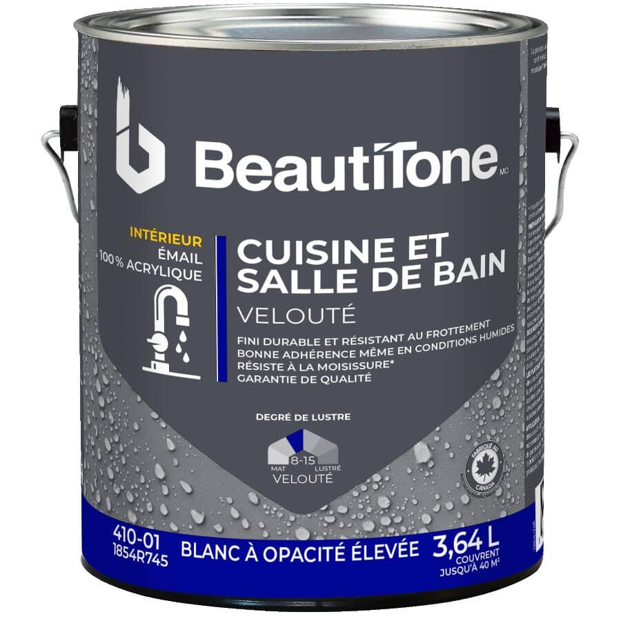 Interior Acrylic Latex Velvet Kitchen & Bath Paint - High Hide White, 3.64 L