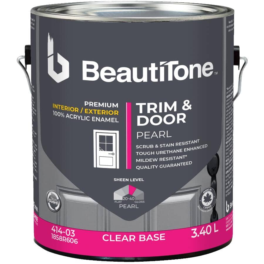 Interior / Exterior Acrylic Latex Pearl Trim & Door Paint - Clear Base, 3.4 L