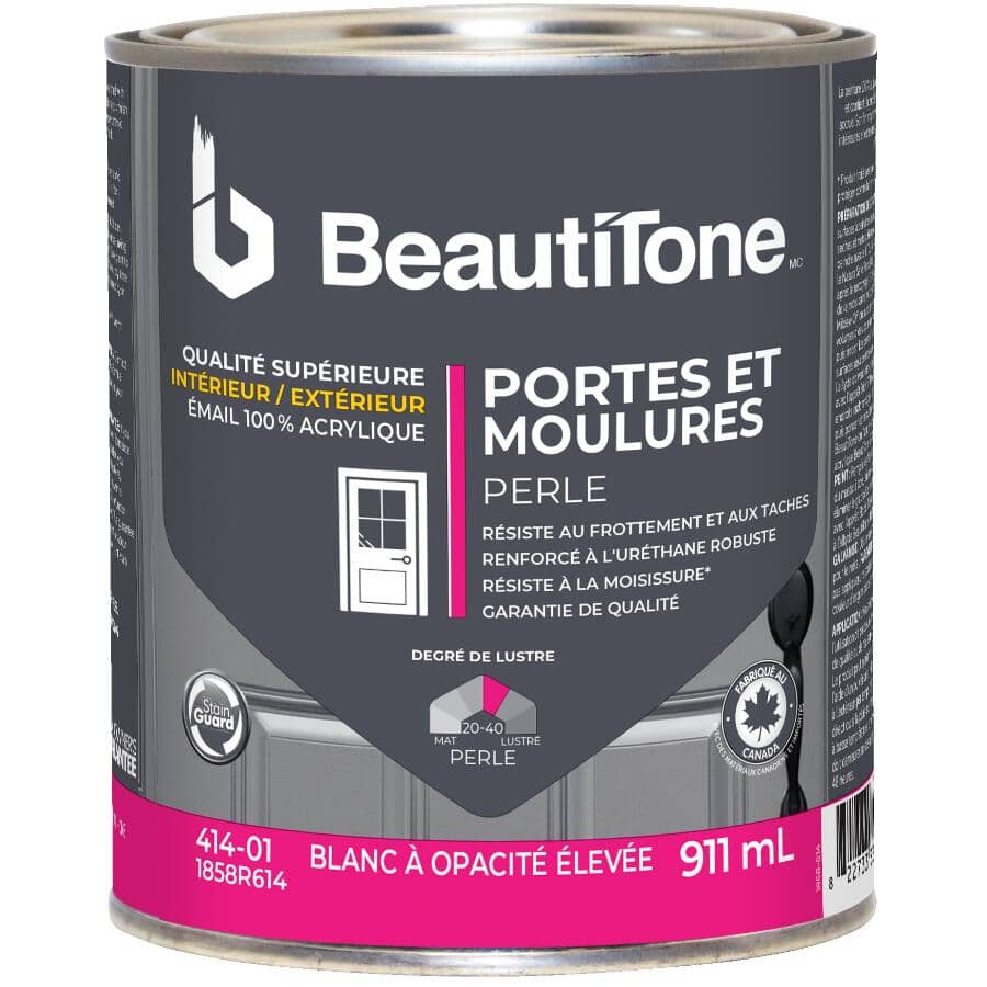 Interior / Exterior Acrylic Latex Pearl Trim & Door Paint - High Hide White, 911 ml