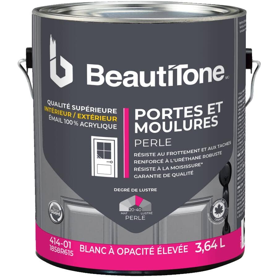 Interior / Exterior Acrylic Latex Pearl Trim & Door Paint - High Hide White, 3.64 L