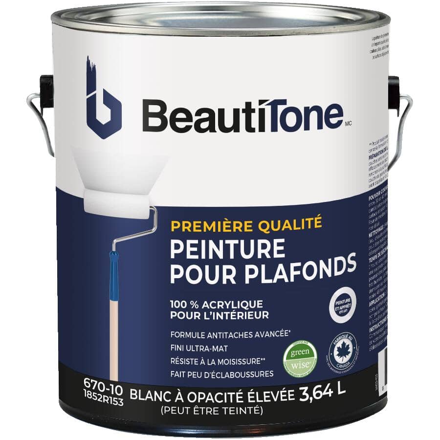 Premium 100% Acrylic Interior Ceiling Paint - Flat White, 3.64 L