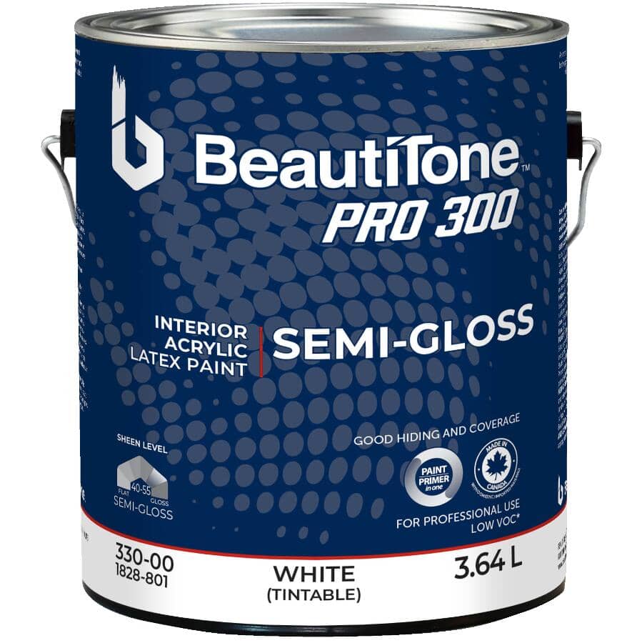 Interior Acrylic Latex Semi-Gloss Paint - White, 3.64 L