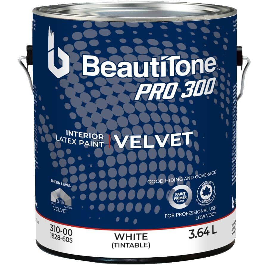 Interior Acrylic Latex Velvet Paint - Tintable White, 3.64 L