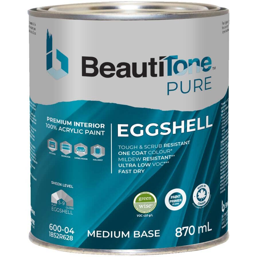 Premium Interior Latex Eggshell Paint & Primer - Medium Base, 870 ml