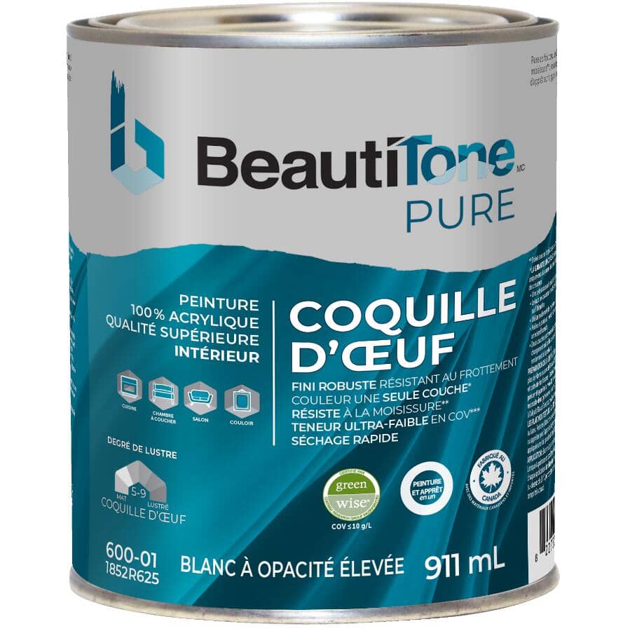 Premium Interior Latex Eggshell Paint & Primer - High Hide White, 911 ml