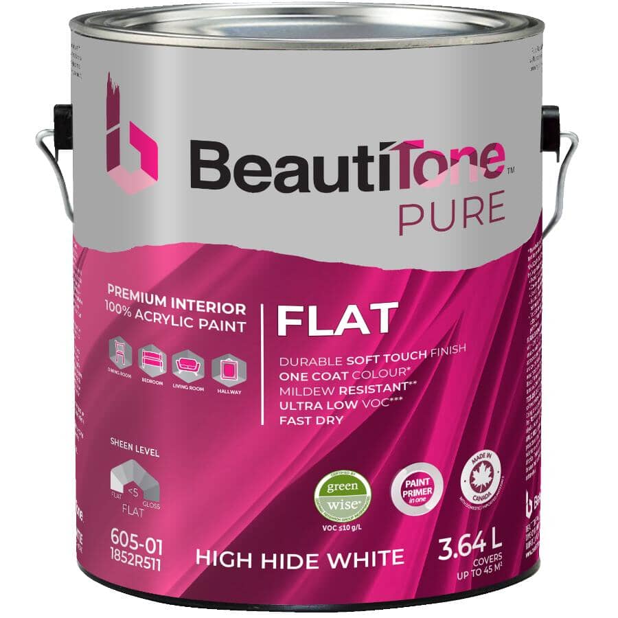Premium Interior Latex Flat Paint & Primer - High Hide White, 3.64 L
