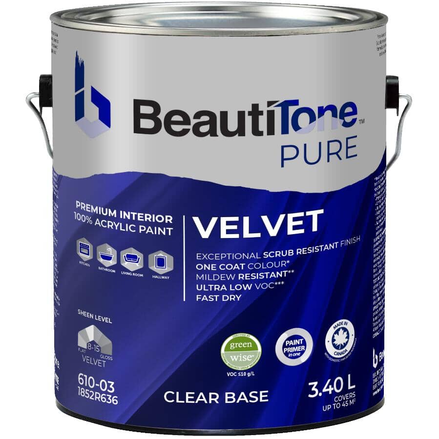 Premium Interior Latex Velvet Paint & Primer - Clear Base, 3.4 L