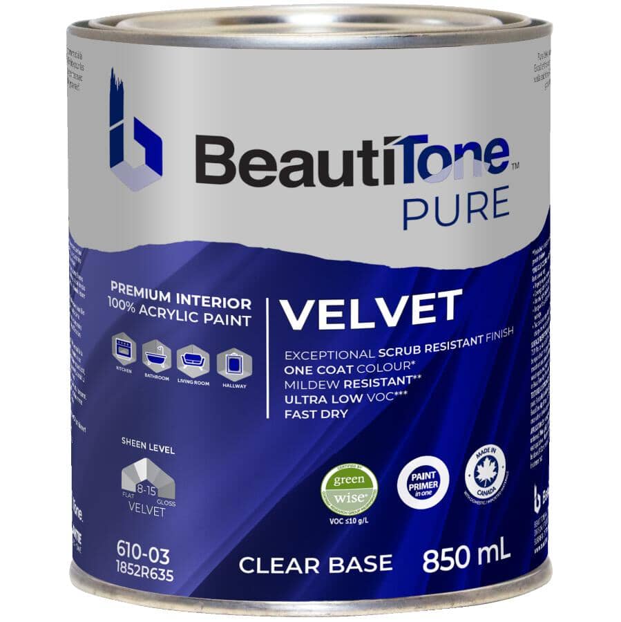 Premium Interior Latex Velvet Paint & Primer - Clear Base, 850 ml