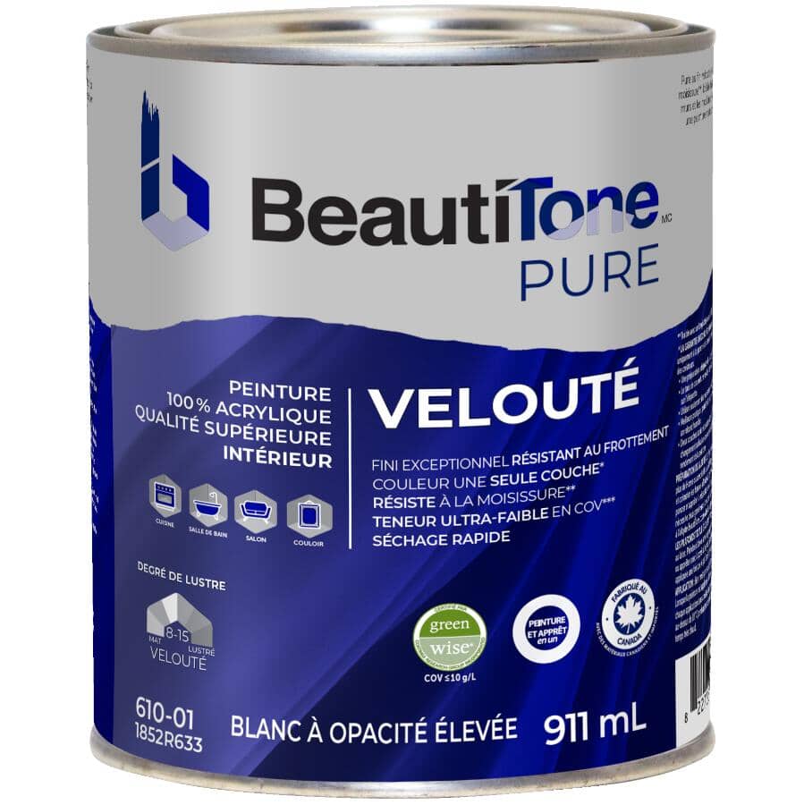 Premium Interior Latex Velvet Paint & Primer - High Hide White, 911 ml