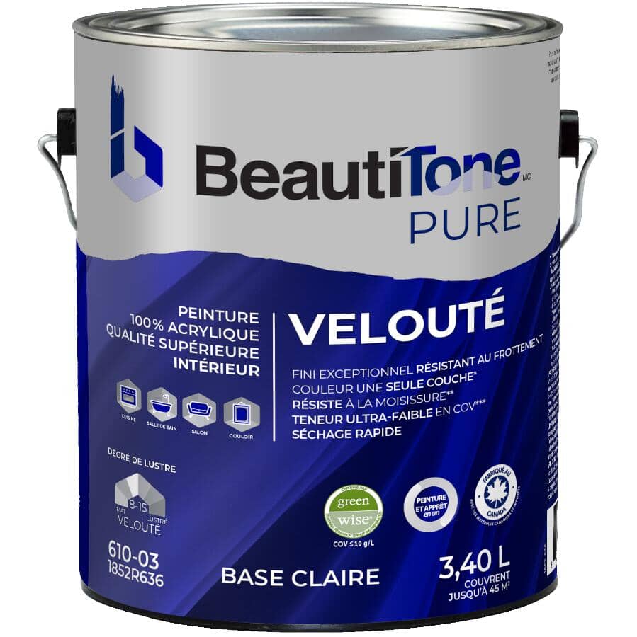 Premium Interior Latex Velvet Paint & Primer - Clear Base, 3.4 L