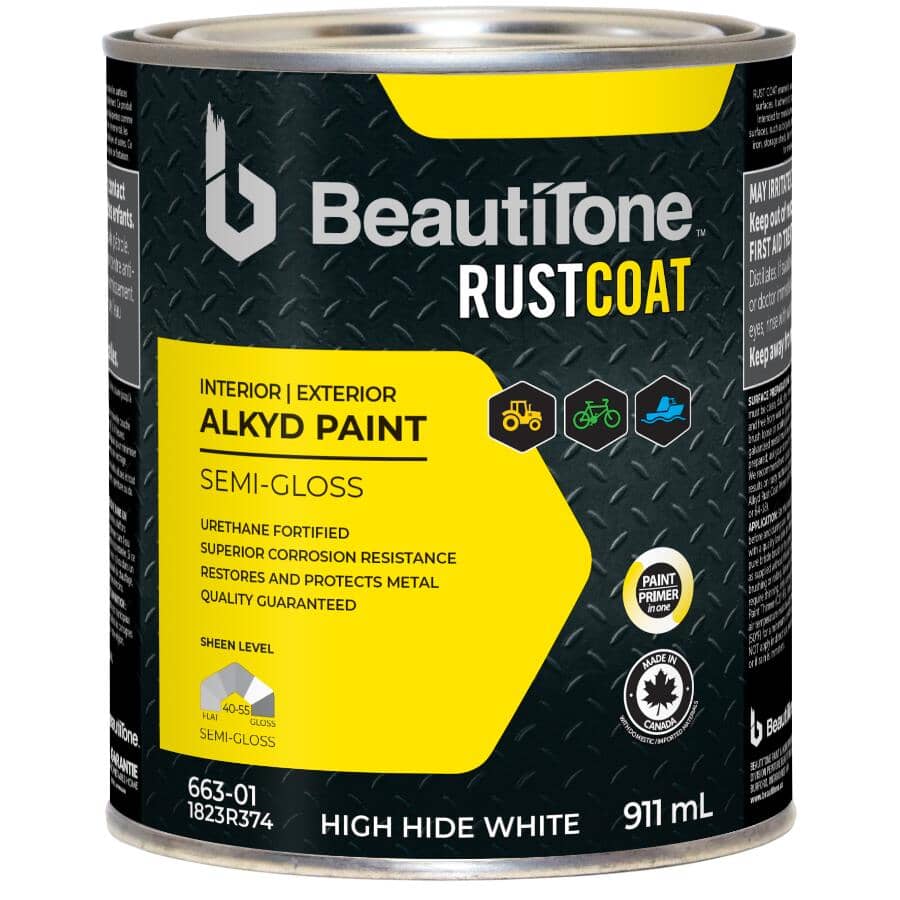Alkyd Rust Paint - Semi-Gloss High Hide White, 911 ml