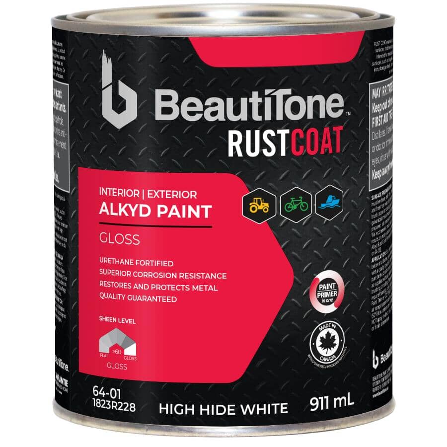 Alkyd Rust Paint - Gloss High Hide White, 911 ml