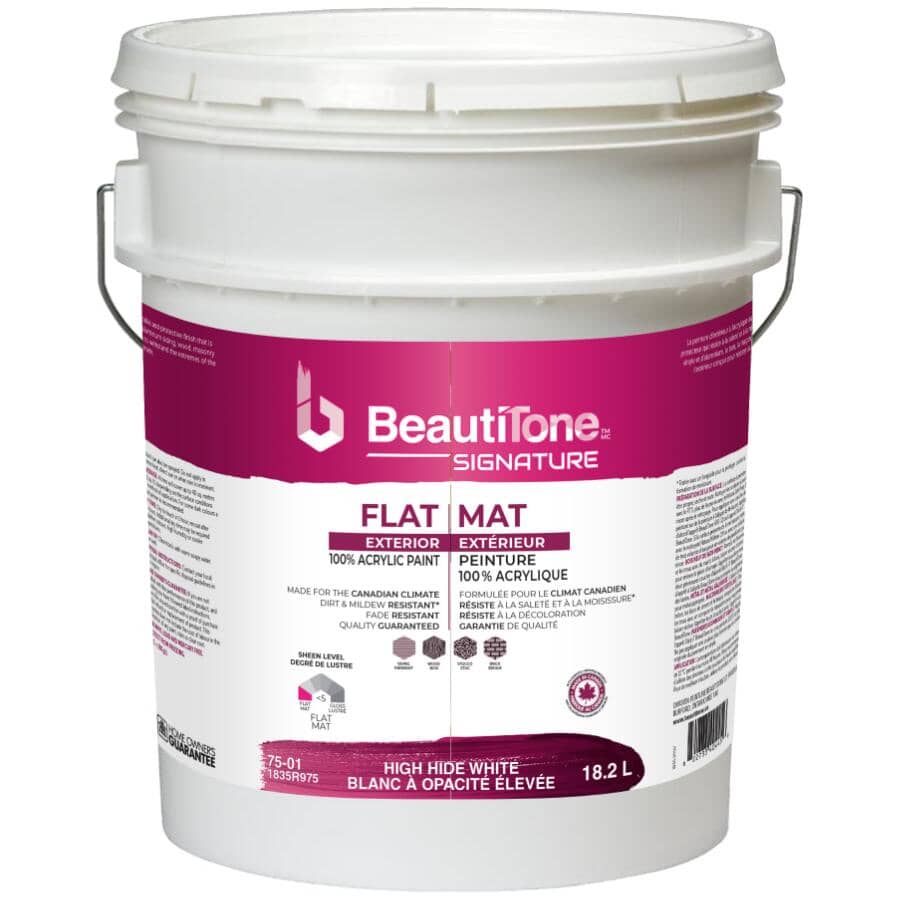 Exterior Acrylic Latex Flat Paint - High Hide White, 18.2 L