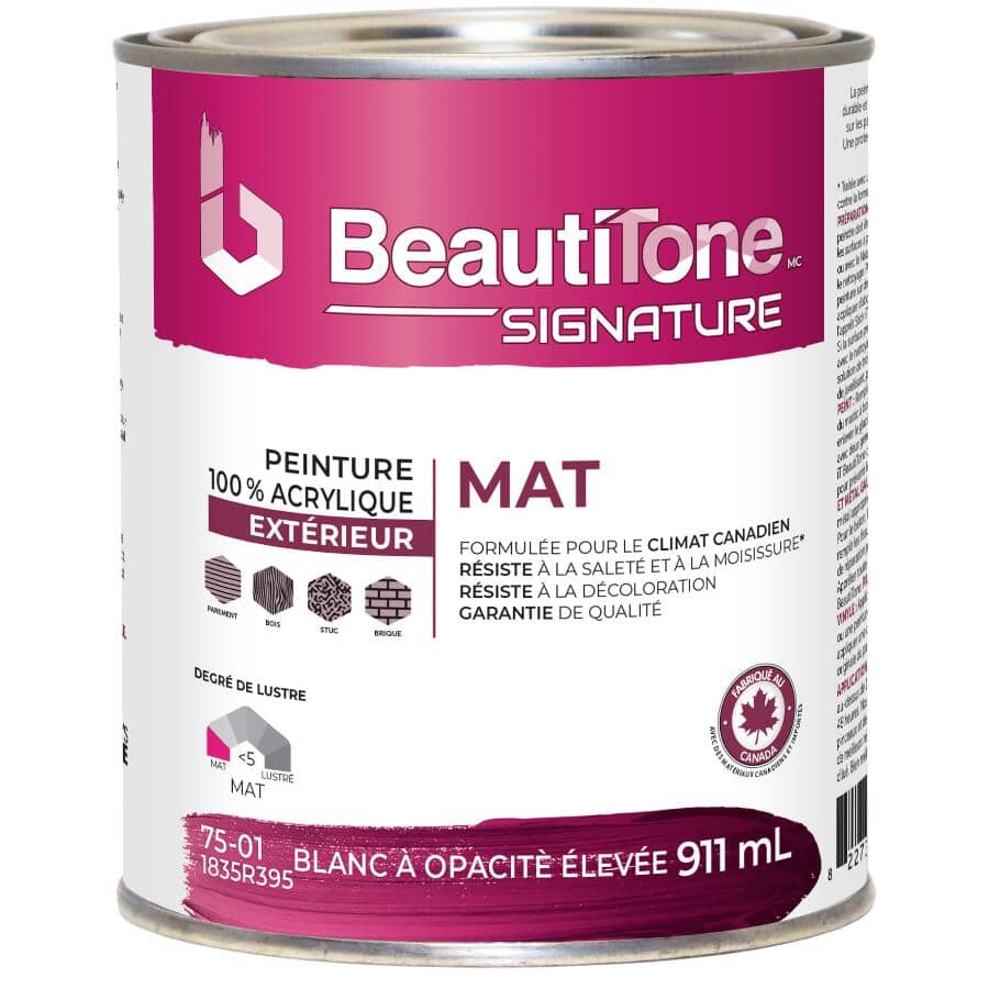 Exterior Acrylic Latex Flat Paint - High Hide White, 911 ml