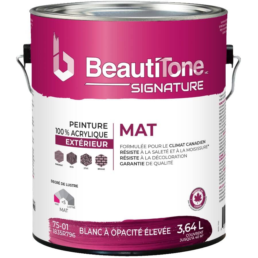 Exterior Acrylic Latex Flat Paint - High Hide White, 3.64 L