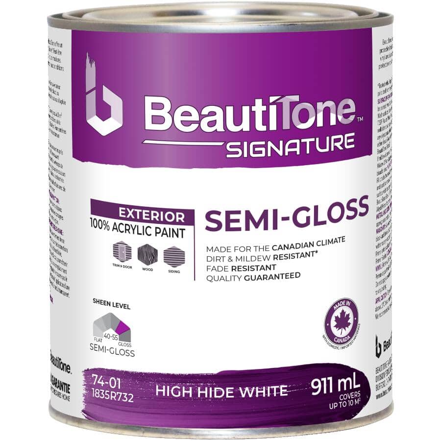 Exterior Acrylic Latex Semi-Gloss Paint - High Hide White, 911 ml