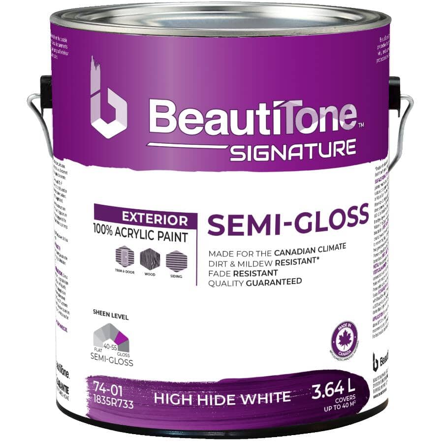 Exterior Acrylic Latex Semi-Gloss Paint - High Hide White, 3.64 L