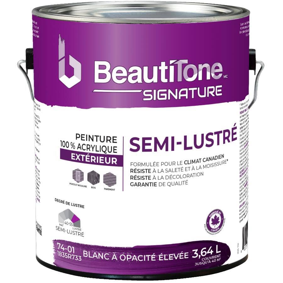 Exterior Acrylic Latex Semi-Gloss Paint - High Hide White, 3.64 L