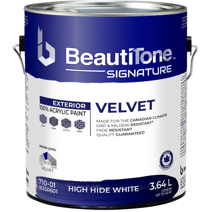 Exterior Acrylic Latex Velvet Paint - High Hide White, 3.64 L