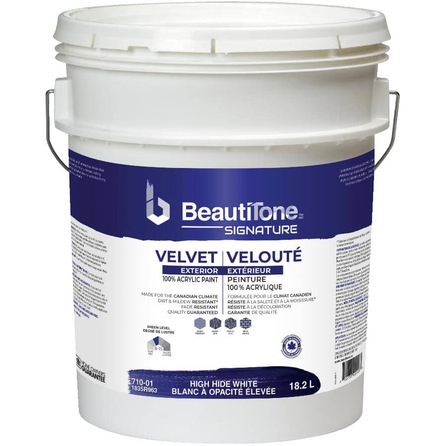 Exterior Acrylic Latex Velvet Paint - High Hide White, 18.2 L