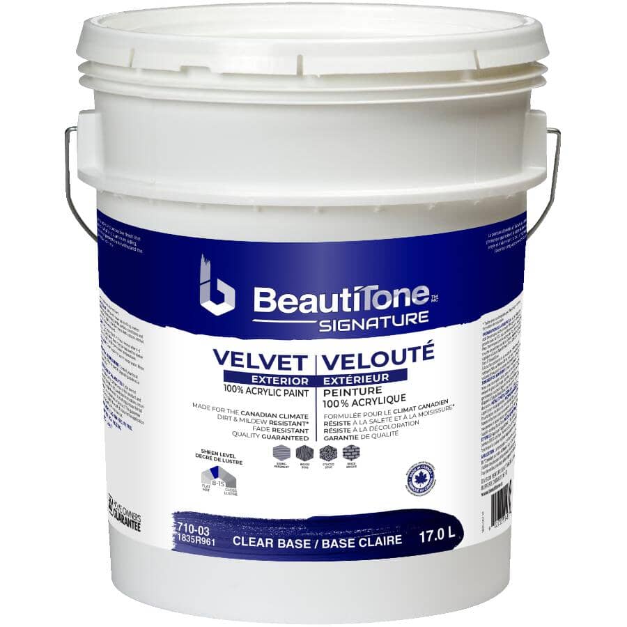 Exterior Acrylic Latex Velvet Paint - Clear Base, 17 L