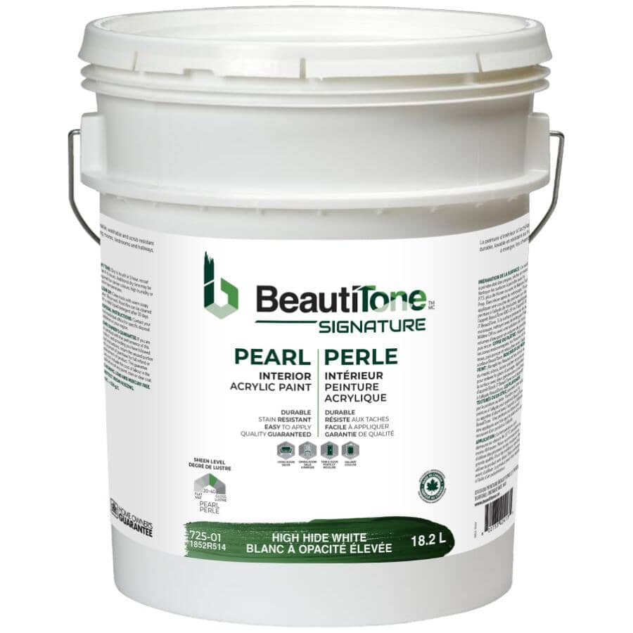 Interior Acrylic Latex Pearl Paint - High Hide White, 18.2 L