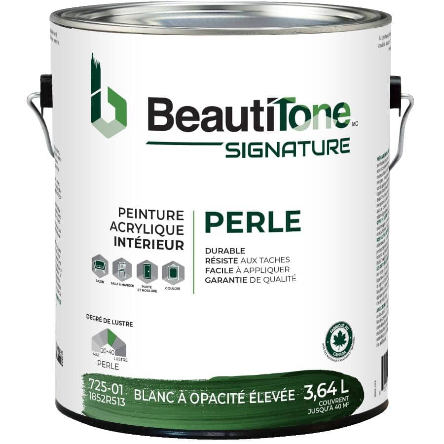 Interior Acrylic Latex Pearl Paint - High Hide White, 3.64 L