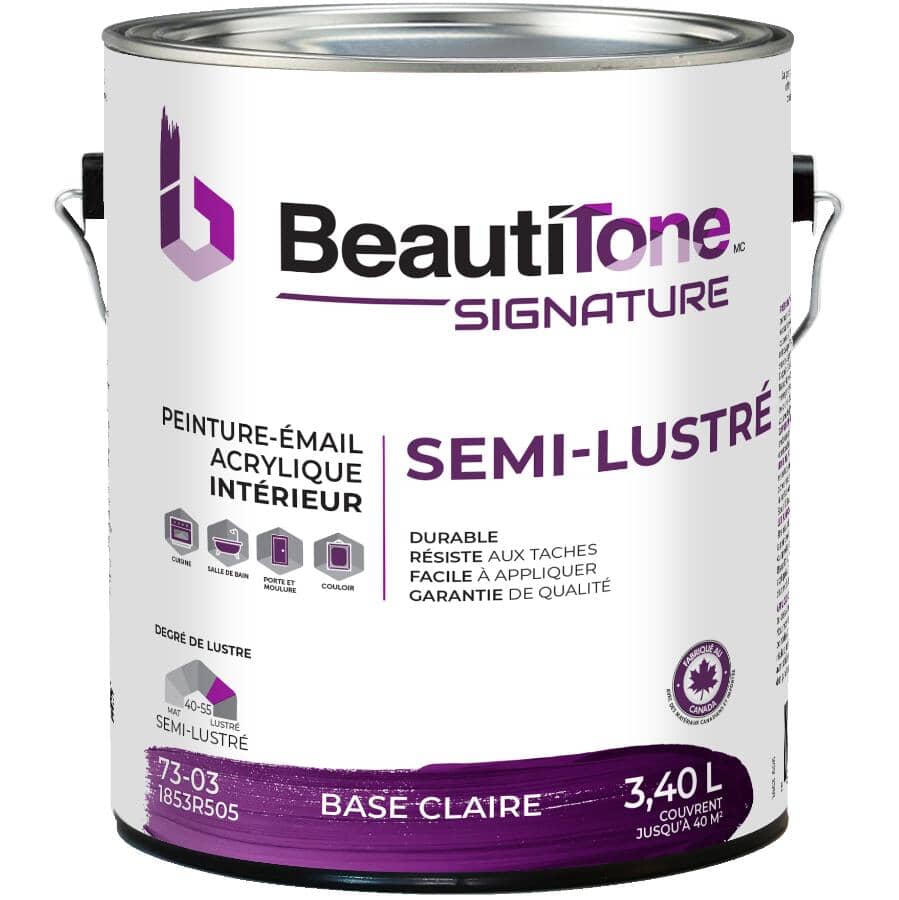 Interior Acrylic Latex Semi-Gloss Paint - Clear Base, 3.4 L