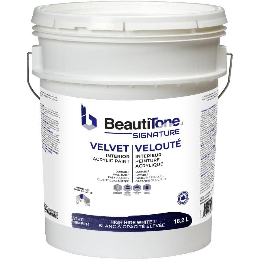 Interior Acrylic Latex Velvet Paint - High Hide White, 18.2 L