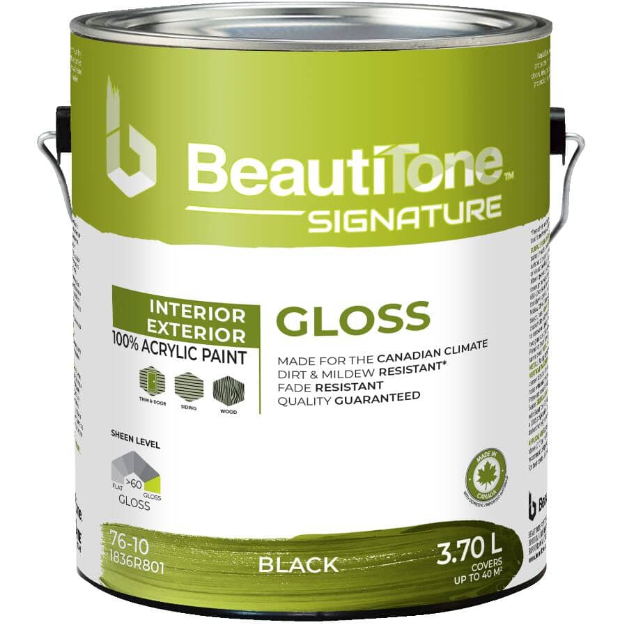 Interior / Exterior Acrylic Latex Gloss Paint - Black, 3.7 L