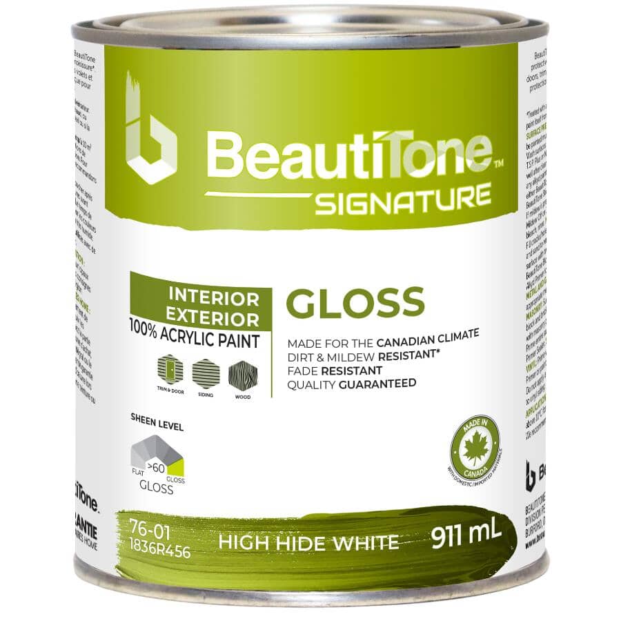 Interior / Exterior Acrylic Latex Gloss Paint - High Hide White, 911 ml
