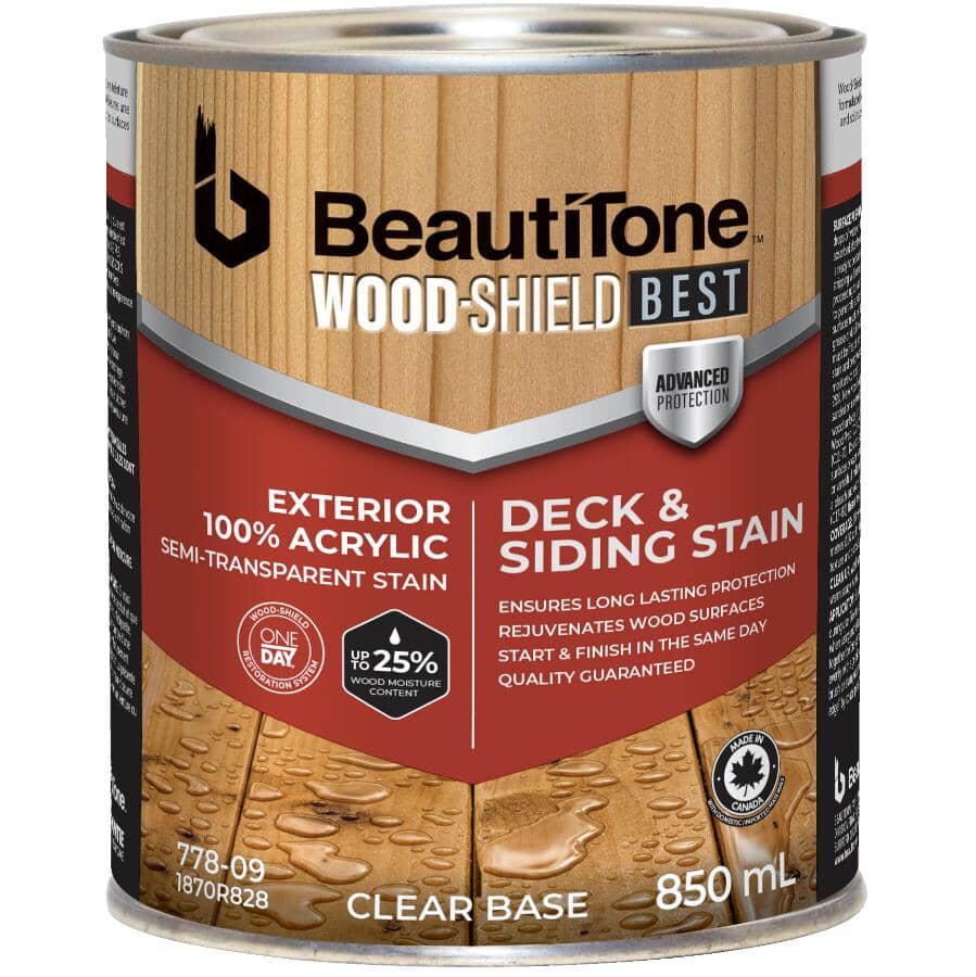 100% Acrylic Deck & Siding Stain - Semi-Transparent Clear Base, 850 ml