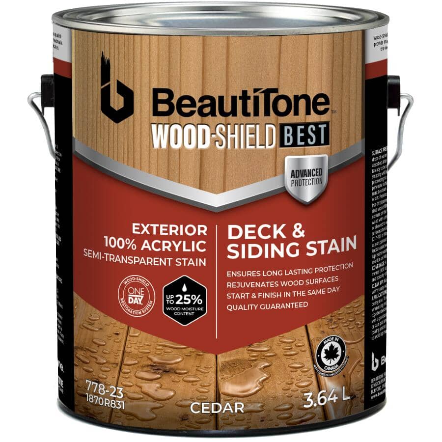 100% Acrylic Deck & Siding Stain - Semi-Transparent Cedar, 3.64 L