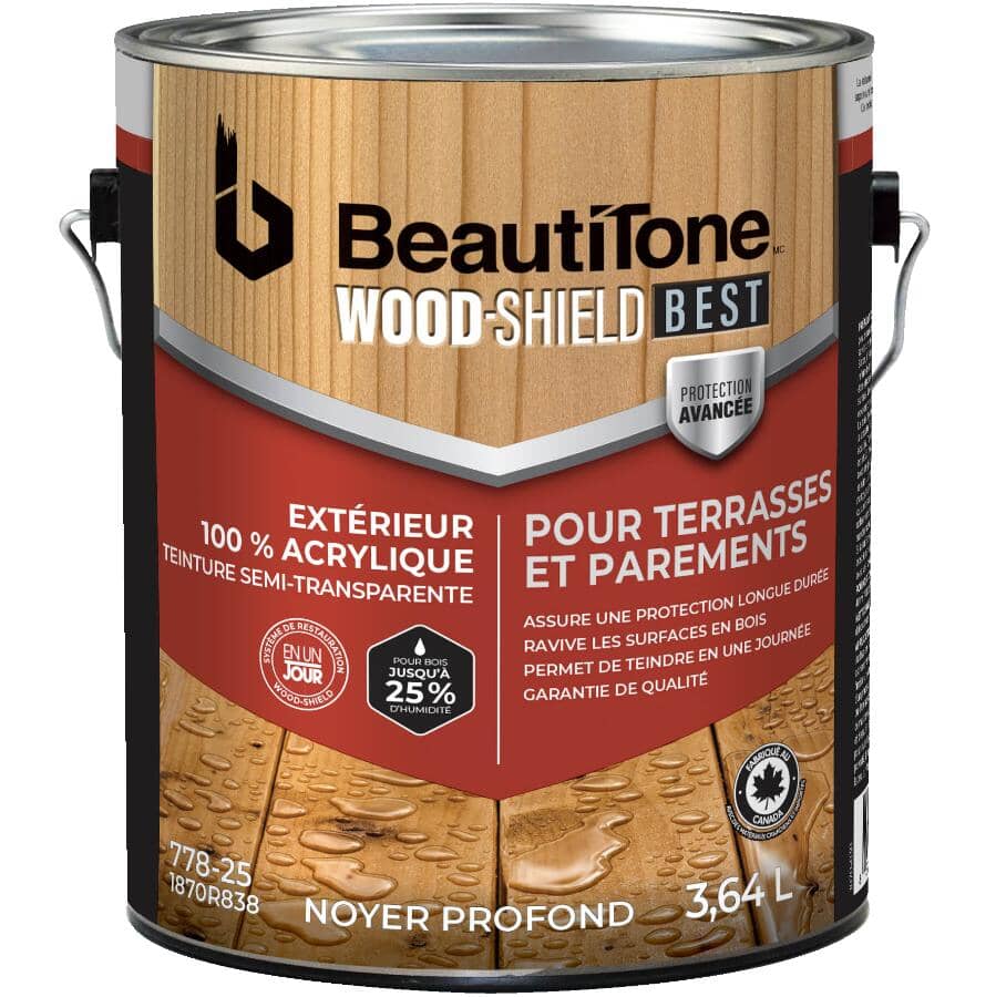 100% Acrylic Deck & Siding Stain - Semi-Transparent Dark Walnut, 3.64 L