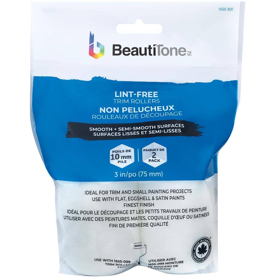 Woven Lint Free Trim Rollers - 75 mm x 10 mm, 2 Pack
