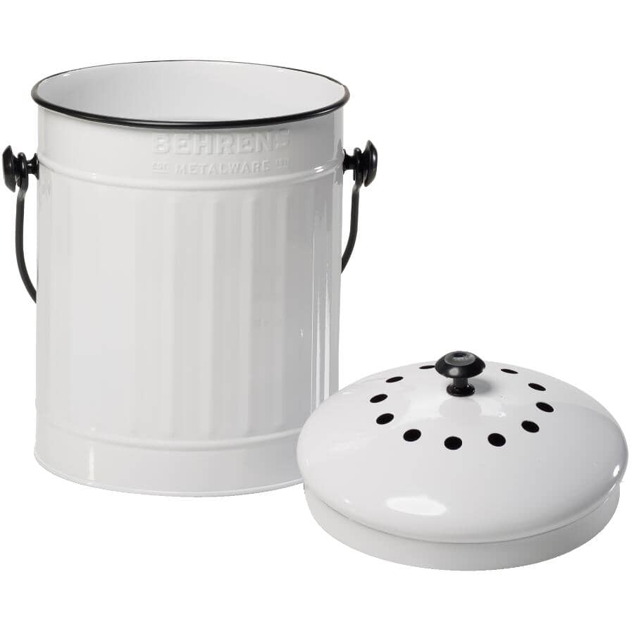 5.5L Galvanized Steel Kitchen Composter - White, with Filter