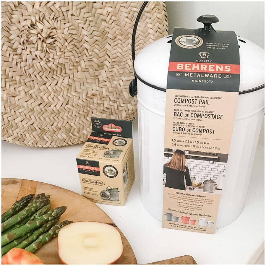 5.5L Galvanized Steel Kitchen Composter - White, with Filter