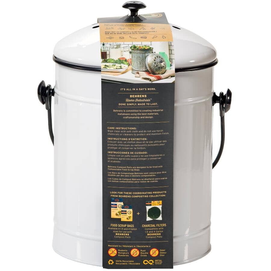5.5L Galvanized Steel Kitchen Composter - White, with Filter