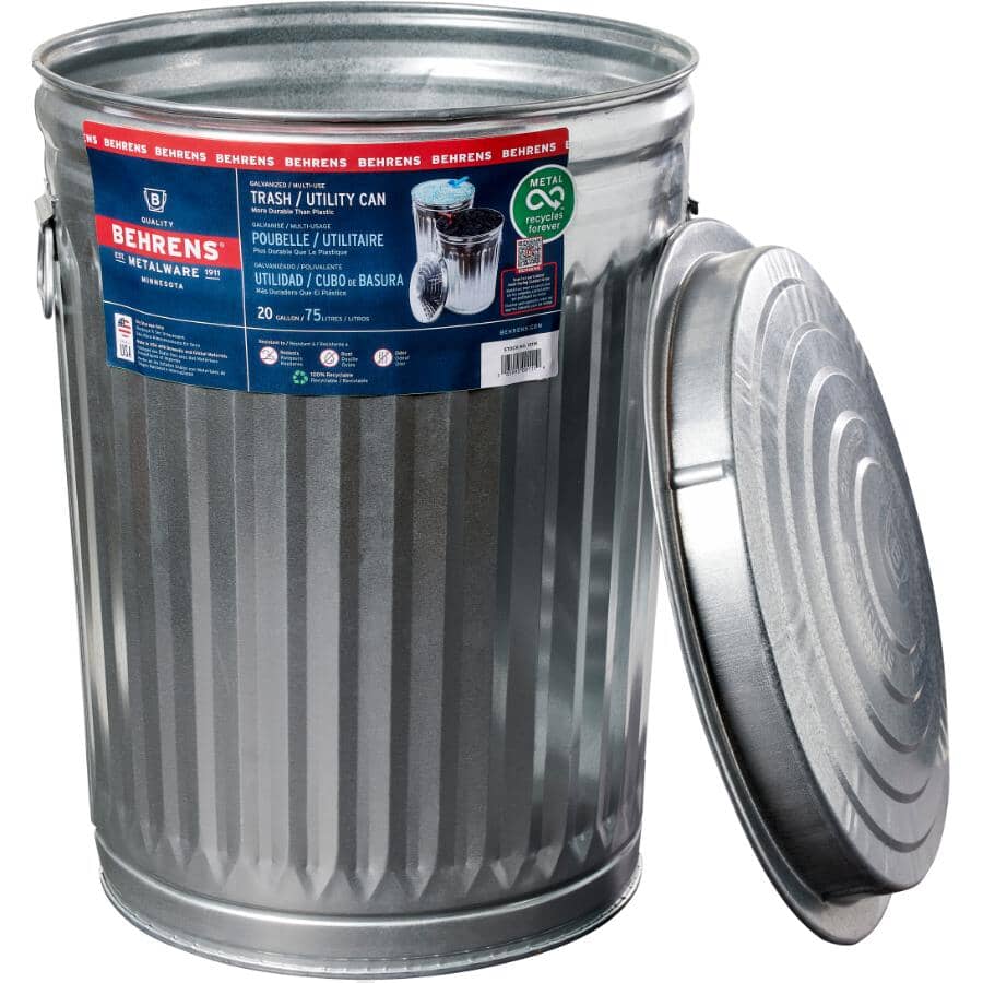 Galvanized Garbage Can - with Lid, 75 L