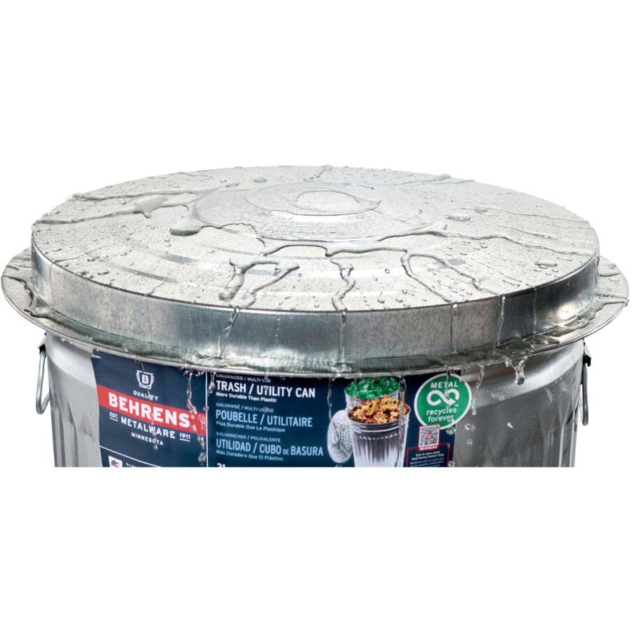 Galvanized Garbage Can - with Lid, 117 L