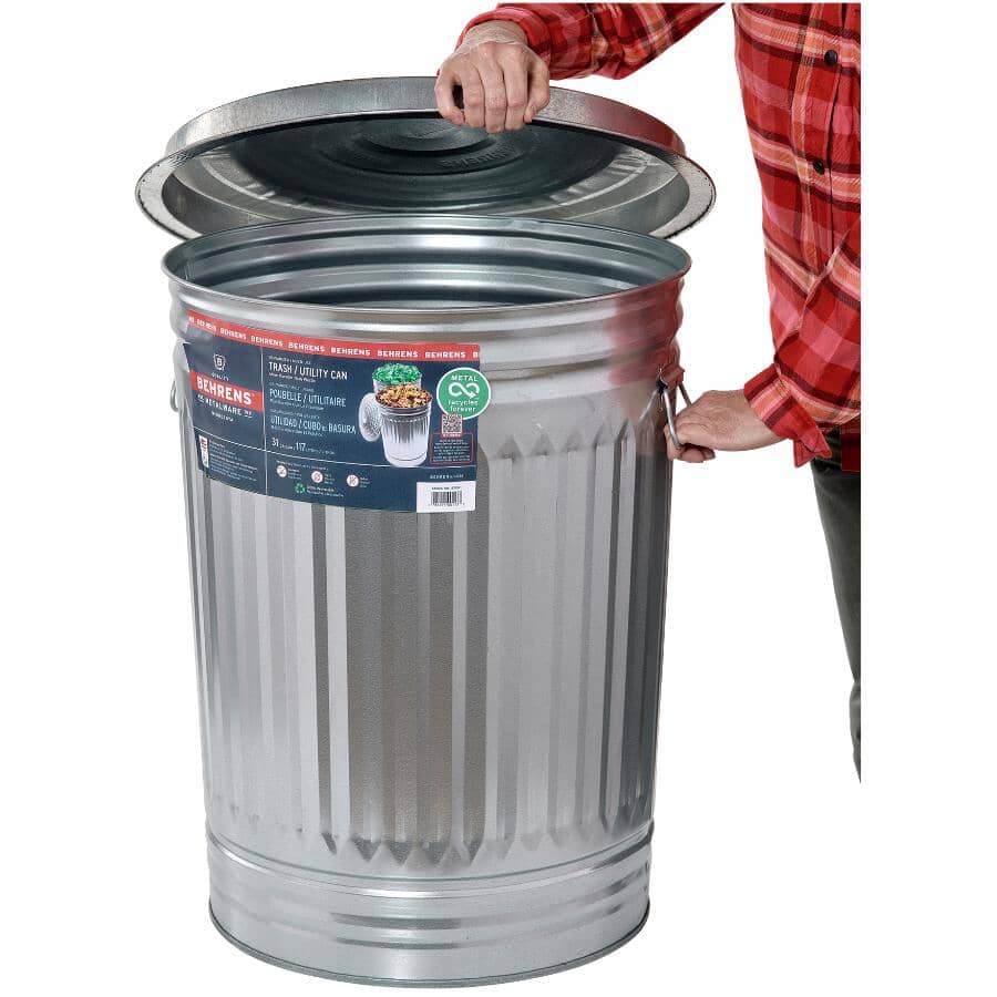 Galvanized Garbage Can - with Lid, 117 L