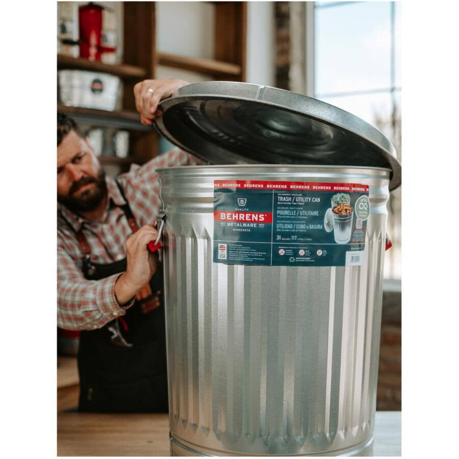 Galvanized Garbage Can - with Lid, 117 L
