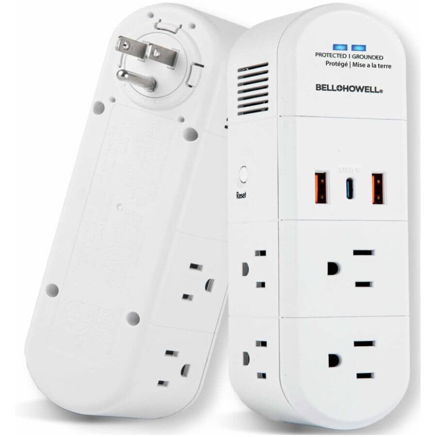 Swivel Power with 6 Outlets - 2 USB & 1 C Charging Ports, White